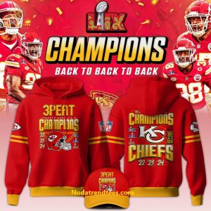 Kansas City Chiefs 3Peat Super Bowl LIX Champions 2022-2023-2024 Special New Hoodie Longpants Cap