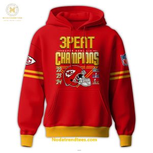 Kansas City Chiefs 3Peat Super Bowl LIX Champions 2022-2023-2024 Special New Hoodie Longpants Cap