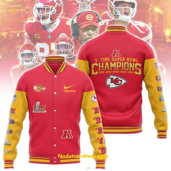 Kansas City Chiefs 5-Time Super Bowl Champions 1969-2019-2022-2023-2024 Custom Name Special New Baseball Jacket