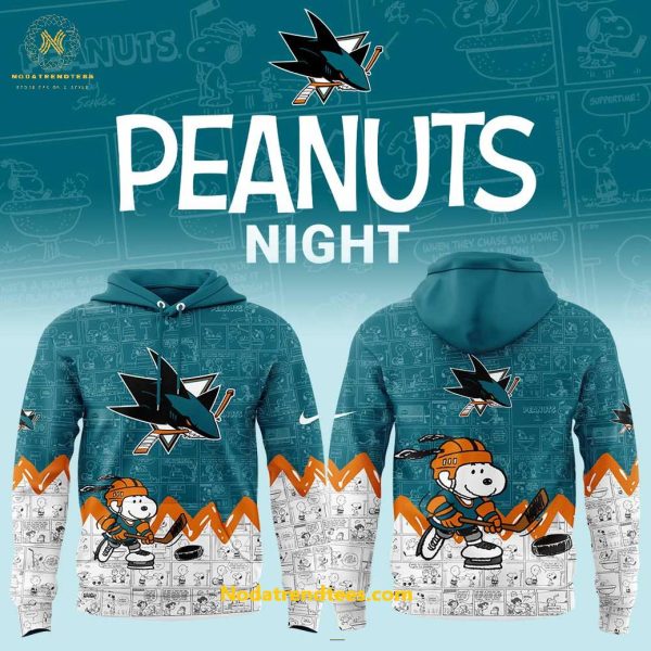 San Jose Sharks Anniversary Of Peanuts Night For Fans Special New Hoodie Longpants Cap